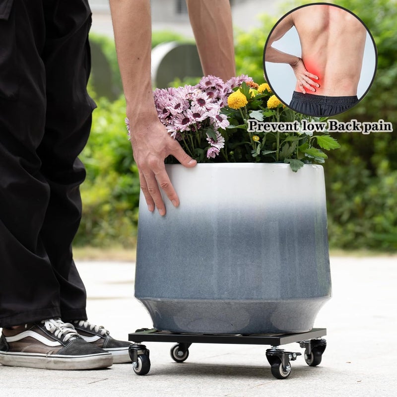 Goooxim Heavy Duty Plant Caddy with Wheels 12Inch - 200lb Weight Capacity - Steel Rolling Plant Stand for Indoor and Outdoor Use - Lockable Wheels - Black - Image 2